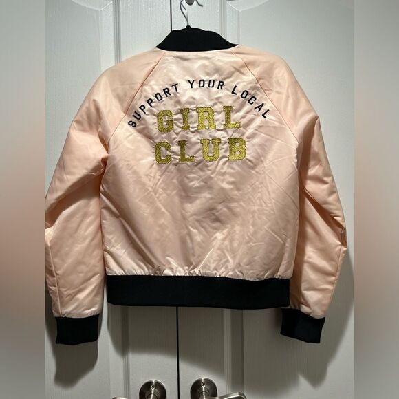 Forever 21  50's Inspired CALIFORNIA Baseball Jacket lightweight pale pink sz S - Picture 4 of 5